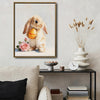 Lop Ear Bunny Holding Easter Egg Pink Rose Canvas Wall Art