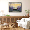 Lavender Seaside Sunset Canvas Wall Art, Coastal Ocean View Purple Lavender Butterfly Impasto Oil Painting Print, Horizontal Farmhouse Landscape Living Room Decor