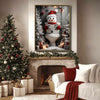 Snowman in Santa Hat Reading Newspaper On Toilet Christmas Framed Wall Art