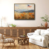 Country Landscape American Flag & Golden Wildflower Field Framed Canvas Print, Farmhouse Independence Day Wall Art