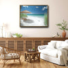 Tropical White Sand Beach Seagull Canvas Print, Turquoise Ocean Coastal Horizontal Wall Art