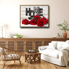 Red Rose HOME Sign Canvas Wall Art, Rustic White Wood Background Framed Canvas Print, Romantic Valentine Farmhouse Entryway Home Decor