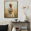Rustic Wildflower Girl Canvas Print, Back View Blonde Girl Meadow Vintage Floral Oil Painting Wall Art