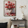 Valentine Rose Bouquet Canvas Print, Red Pink Roses in Heart Vase Vintage Floral Romantic Wall Art