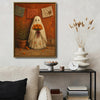 Vintage Ghost Holding Marigold Flower Folk Art Halloween Framed Wall Art Print