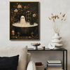 Vintage Ghost Bubble Bath Black Cat Halloween Framed Wall Art Print