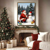 Santa & Snowman Framed Wall Art Vintage Oil Painting Christmas Print