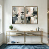 2 Piece Neutral Impasto Abstract Canvas Prints Soft Pink Dark Green Grey Block Painting Organic Modern Wall Art
