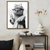 Funny Spa Otter Bathroom Wall Art, Otter With Shower Cap Bow Towel Soap Bottle Black White Canvas Print, Quirky Animal Restroom Wall Decor