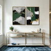 2 Piece Luxury Emerald Green Gold Leaf Abstract Landscape Canvas Prints Palette Knife Modern Glam Neutral Wall Ar