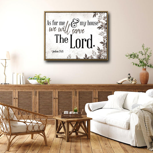 Joshua 24:15 Framed Wall Art As For Me And My House Neutral Botanical Scripture Print