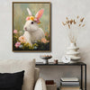 White Rabbit with Flower Crown Wildflower Field Canvas Wall Art