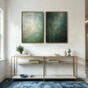 2 Piece Neutral Emerald Green Blended Abstract Canvas Prints Distressed Texture Japandi Minimalist Contemporary Wall Art