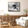 Modern Bathroom Wall Decor, Cool Tabby Cat Wearing Sunglasses Smoking Cigar In Bubble Bathtub, Black And White Photography Style Horizontal Canvas Art, Humorous Pet Artwork