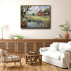 Red Barn Pond Wildflower Canvas Wall Art, American Flag Country Farm Landscape Framed Canvas Print, Farmhouse Patriotic Home Decor