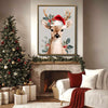 Cute Christmas Deer Santa Hat Framed Wall Art Watercolor Farmhouse Holiday Print