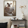 Funny Bulldog Toilet Reading Newspaper Wall Art, English Bulldog Bathroom Canvas Print, Humorous Dog Bathroom Wall Decor