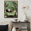 Black Cat Reading Newspaper Bathtub Canvas Wall Art