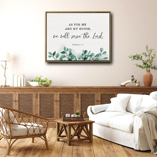 Joshua 24:15 Framed Christian Wall Art As For Me And My House Eucalyptus Scripture Print