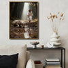 Jesus Coming For The Lost Lamb Framed Canvas Wall Art, Forest Sunbeam Biblical Religious Christian Faith Home Decor Print