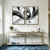 2 Piece Modern Grey Black Fluid Wave Abstract Canvas Prints Translucent Silk Ribbon Contemporary Neutral Wall Art