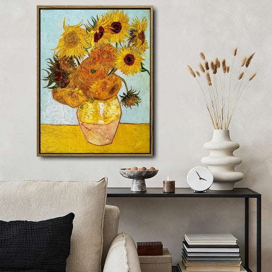 Van Gogh Sunflowers Canvas Wall Art, Classic Impressionist Oil Painting Reproduction, Famous Floral Art Print, Vintage Vertical Wall Decor for Living Room