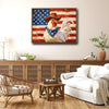 Rustic Cowboy Rooster American Flag Canvas Wall Art, Patriotic Farm Chicken Country Farmhouse Canvas Painting