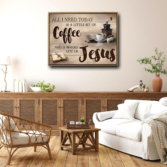 Farmhouse Christian Canvas Wall Art, Coffee & Jesus Quote Vintage Wooden Plank Poster, Coffee Bar Religious Sign