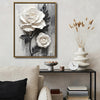 3D Textured White Rose Canvas Wall Art, Black and White Floral Impasto Painting Print, Minimalist Neutral Vertical Wall Decor for Living Room Bedroom