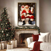 Funny Santa On Toilet Snow Scene Framed Wall Art Christmas Bathroom Decoration