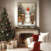 Kids & Snowman Framed Wall Art Vintage Oil Painting Christmas Print