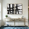 2 Piece Modern Impasto Abstract Line Canvas Prints Bold Black Brush Painting Neutral Contemporary Wall Art