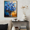 Blue Wildflowers Glass Vase Canvas Wall Art, Thick Brushstroke Impasto Oil Painting Floral Vertical Print, Modern Farmhouse Vibrant Flower Home Wall Decor