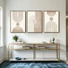 Set of 3 Neutral Boho Arch Geometric Canvas Prints, Mid Century Vertical Wall Art