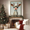 Cute Baby Red‑Nosed Reindeer Framed Wall Art Christmas Oil Painting Print