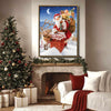 Santa Climbing Chimney With Reindeer Gift Sack Vintage Christmas Framed Wall Art