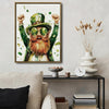 Framed St. Patrick’s Day Leprechaun Wall Art, Green Lucky Clover Canvas Print, Irish Holiday Home Decoration