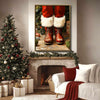 Santa Red Fur Boots Framed Wall Art Vintage Oil Painting Christmas Print