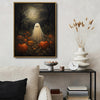 Vintage Ghost Pumpkin Field Full Moon Halloween Framed Wall Art Print