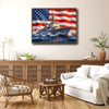 Patriotic Navy Warship American Flag Canvas Wall Art, US Destroyer Battleship Ocean Military Canvas Painting