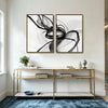 Set of 2 Black Ink Flow Abstract Canvas Wall Art Minimalist Translucent Ribbon Line Framed Wall Decor Living Room Bedroom