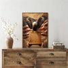 Patriotic Bald Eagle with Flaming Star Canvas Wall Art Framed, Light Oak Frame, USA Flag Themed Decor, 4th of July Gift for Veterans & Patriotic Home