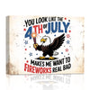 Light Oak Framed Bald Eagle American Flag Art, 4th of July Independence Day Canvas Wall Decor, Ready to Hang Patriotic Home Artwork