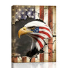 Patriotic Bald Eagle with Flaming Star Canvas Wall Art Framed, Light Oak Frame, USA Flag Themed Decor, 4th of July Gift for Veterans & Patriotic Home