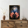 Patriotic Bald Eagle with Flaming Star Canvas Wall Art Framed, Light Oak Frame, USA Flag Themed Decor, 4th of July Gift for Veterans & Patriotic Home