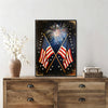 Patriotic Bald Eagle with Flaming Star Canvas Wall Art Framed, Light Oak Frame, USA Flag Themed Decor, 4th of July Gift for Veterans & Patriotic Home