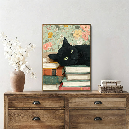 Cute cat wall art, modern canvas print for home decor