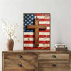 Patriotic Bald Eagle with Flaming Star Canvas Wall Art Framed, Light Oak Frame, USA Flag Themed Decor, 4th of July Gift for Veterans & Patriotic Home