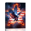 Patriotic Bald Eagle with Flaming Star Canvas Wall Art Framed, Light Oak Frame, USA Flag Themed Decor, 4th of July Gift for Veterans & Patriotic Home