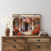 Light Oak Framed Bald Eagle American Flag Art, 4th of July Independence Day Canvas Wall Decor, Ready to Hang Patriotic Home Artwork